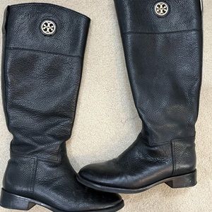 TORY BURCH women’s black leather boots.